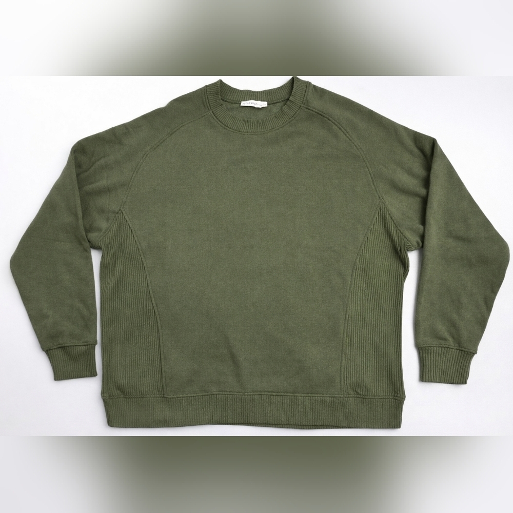 ZENANA Olive Green Ribbed Crewneck Sweatshirt 1X - New Without Tags - Picture 1 of 9